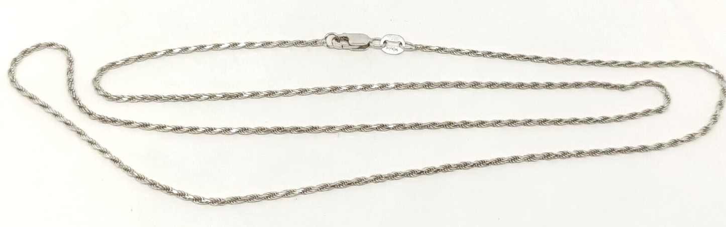 10k White Gold 1mm Wide Rope Chain Necklace 22'' Long, 4.1g