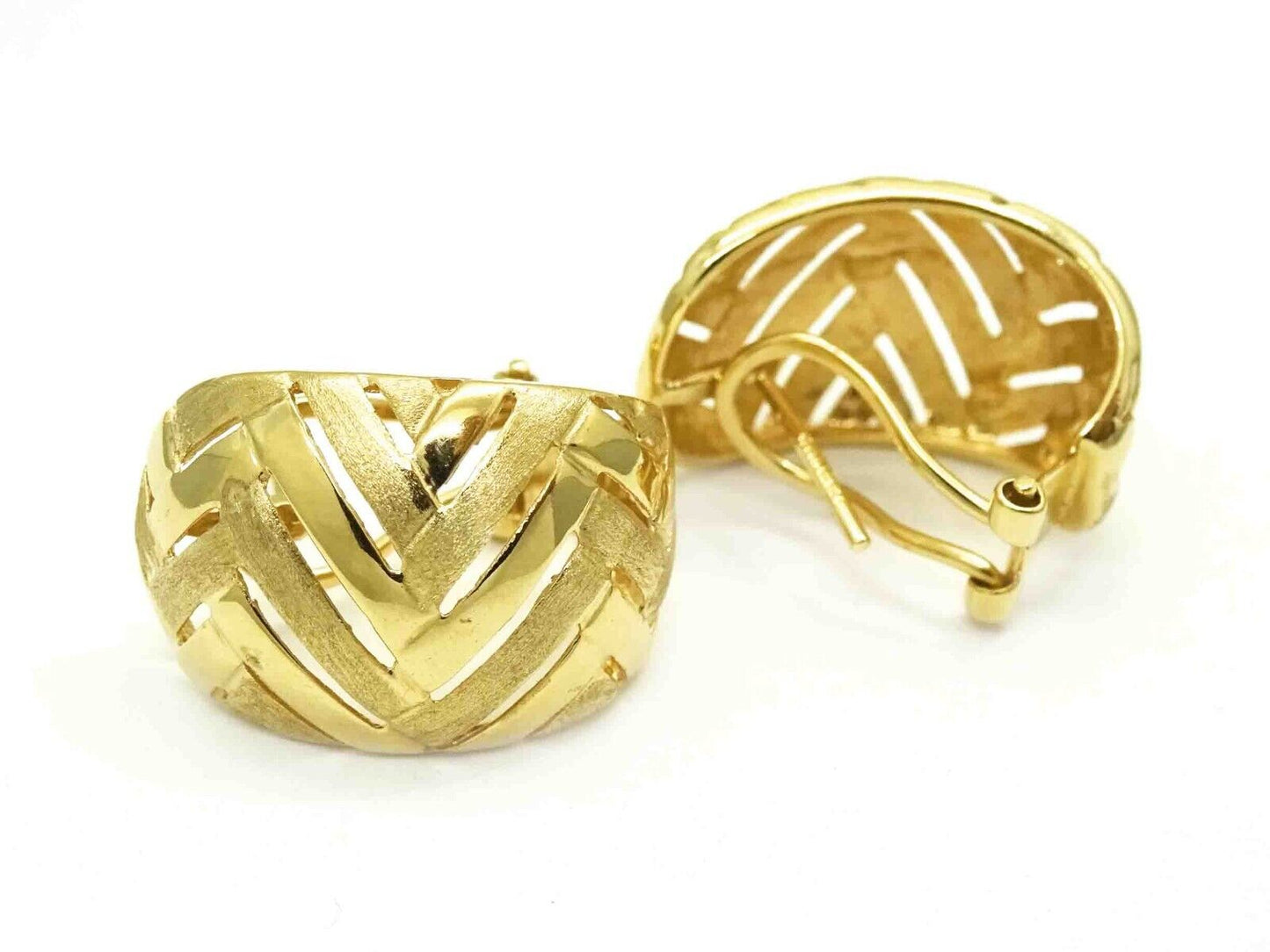 Openwork Zig Zag Design Florentine Finish Euro Post Clip Earrings 14k Gold