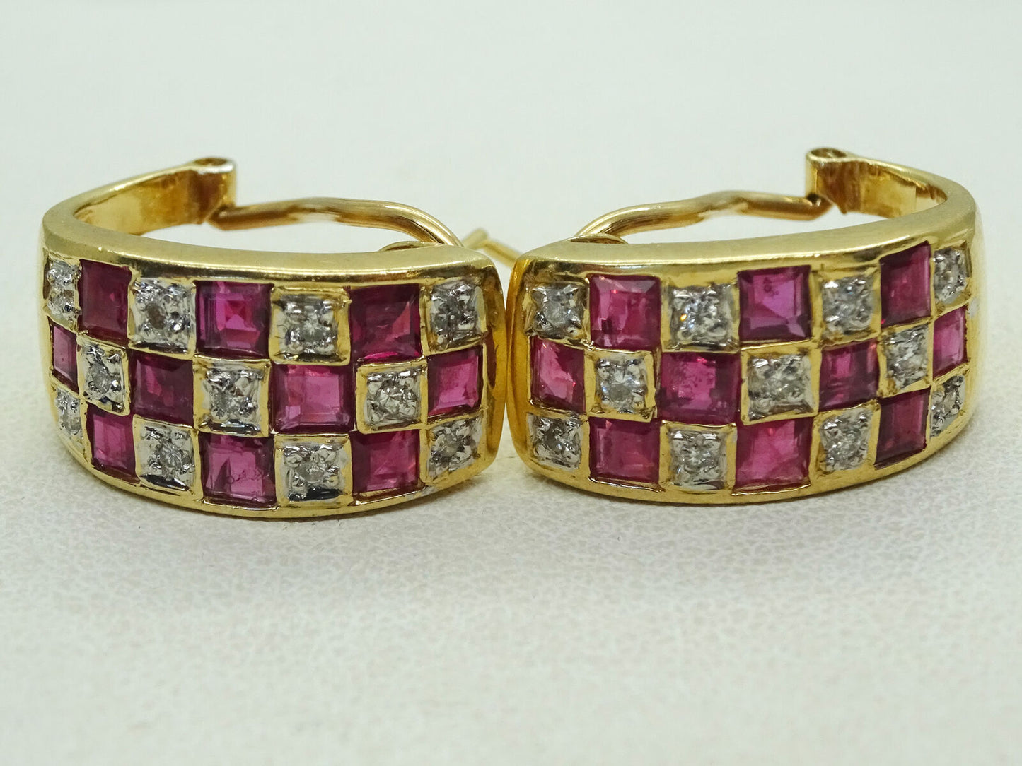 Vintage 14k Yellow Gold Ruby and Diamond Omega Earrings