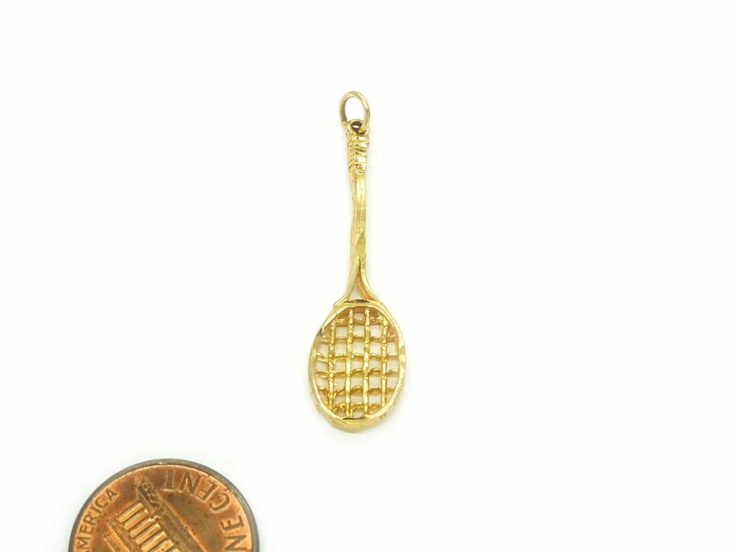 Vintage Tennis Racket Pendant 14k Solid Gold