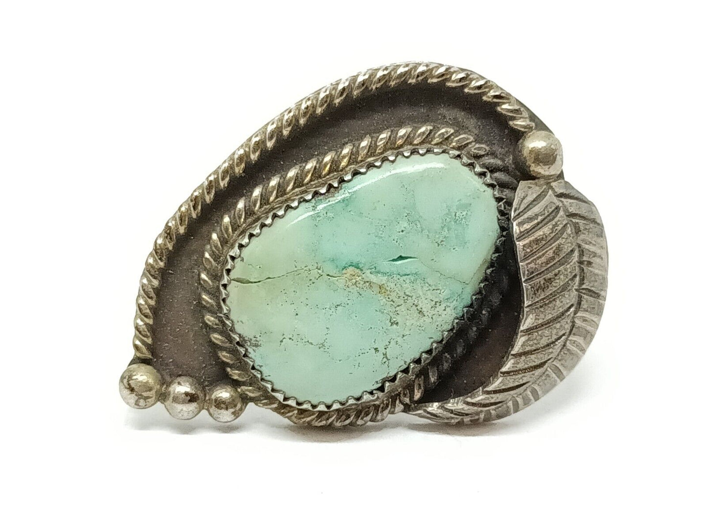 Huge Old Pawn Native American Turquoise Ring Sterling Silver, 15.3 grams, Size 6