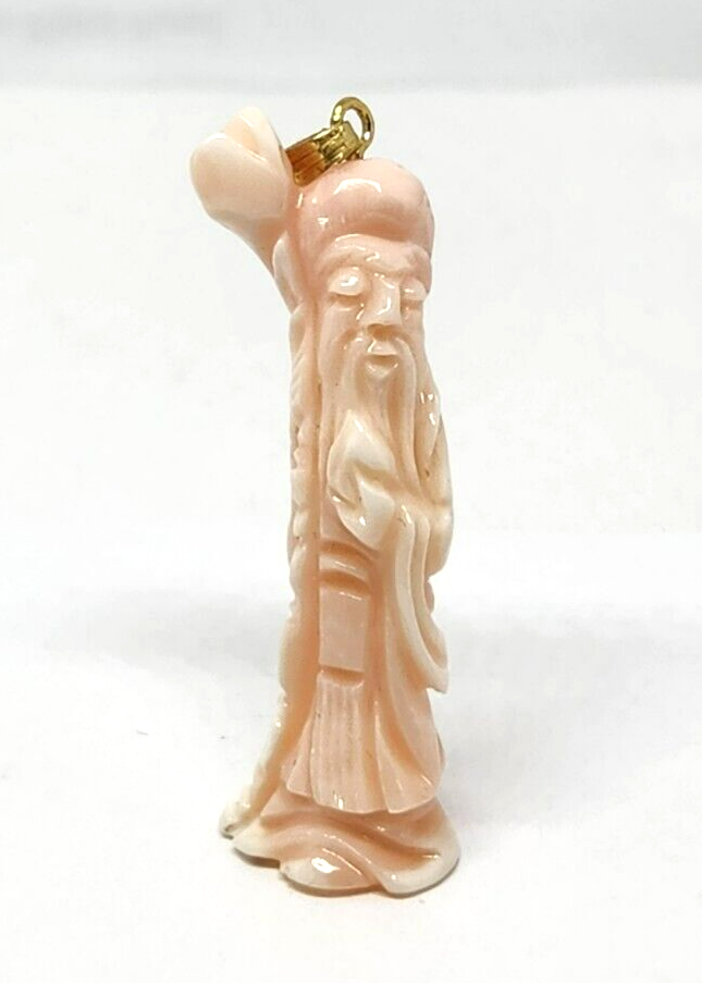 Vintage Mid-Century 3D Carved Coral Gold Filled Figurine Charm Pendant 1.75"