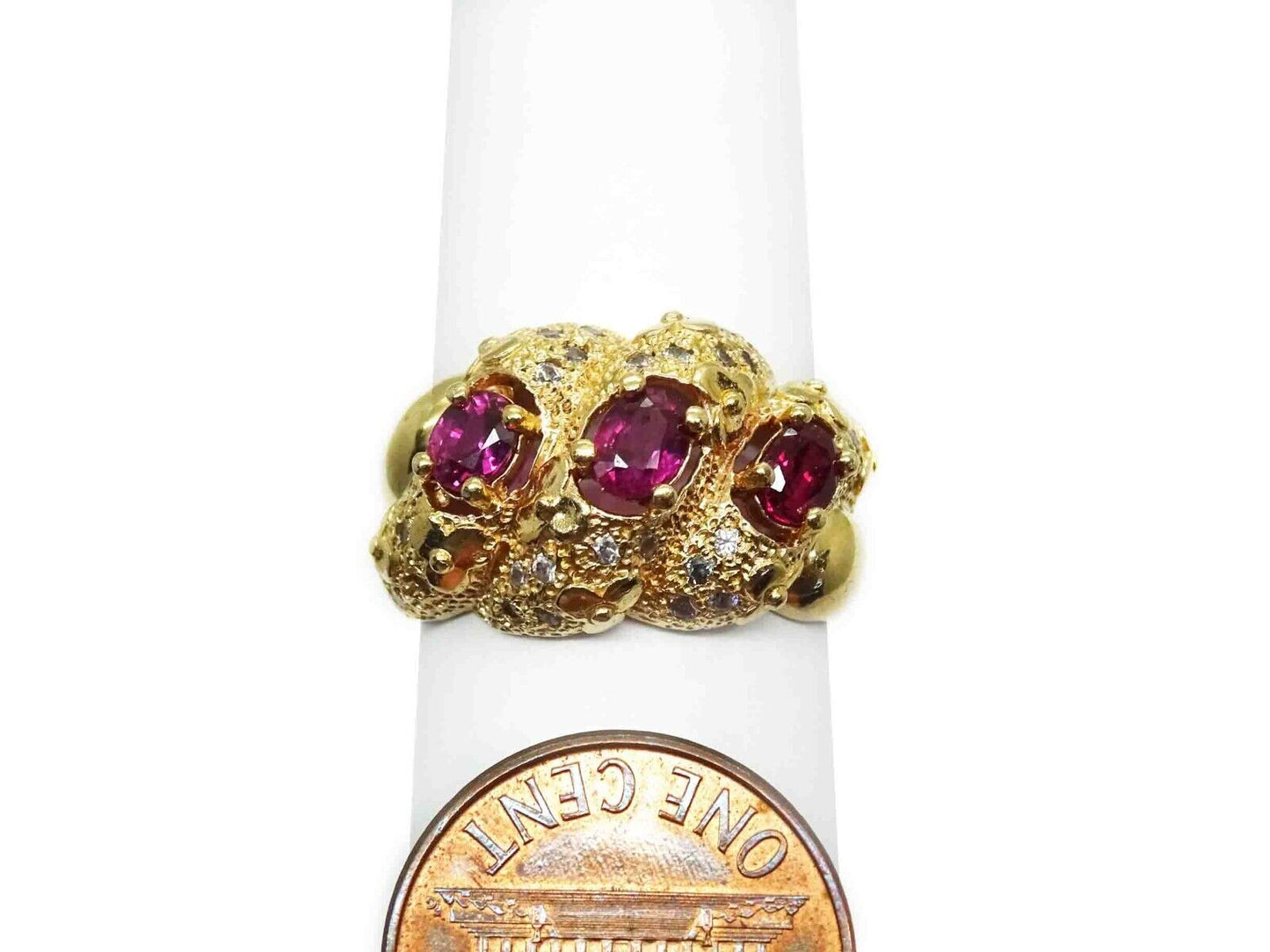 0.90ct tw Natural Ruby & Diamond Shrimp Flower Cocktail Ring 14k Gold Size 8.5