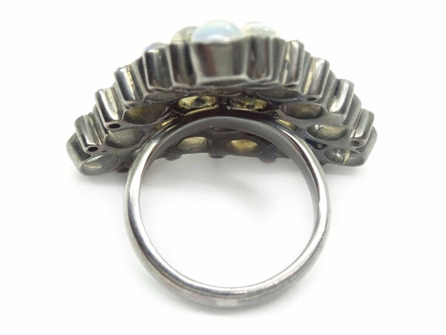 10.50ct tw Moonstone & Black Diamond Cocktail Ring Sterling Silver Size 6