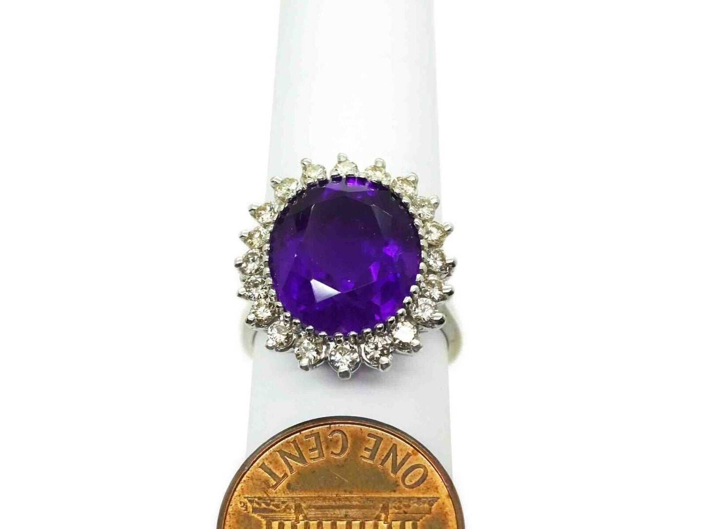 7.16ct tw Natural Amethyst & Diamond Halo Filigree Ring 14k White Gold Size 7