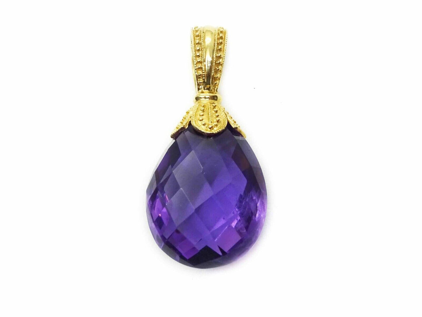 Natural Pear Briolette Amethyst Enhancer Pendant 14k Gold