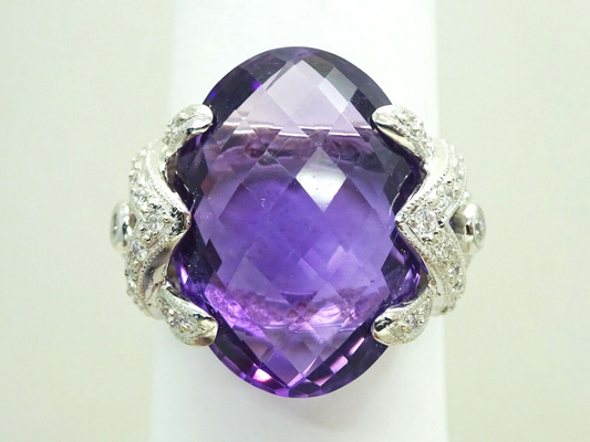 10.5ct tw Fancy Natural Amethyst & Diamond Accent Ring 14k White Gold Size 7.25