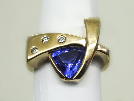 1.84ct tw Trillion Natural Tanzanite & Diamond Designer Ring 14k Size 4.5