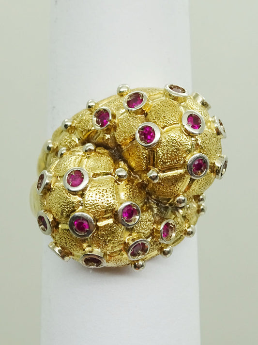 Mid Century Retro Ruby Double Knot Ring 18k Gold Size 7.25