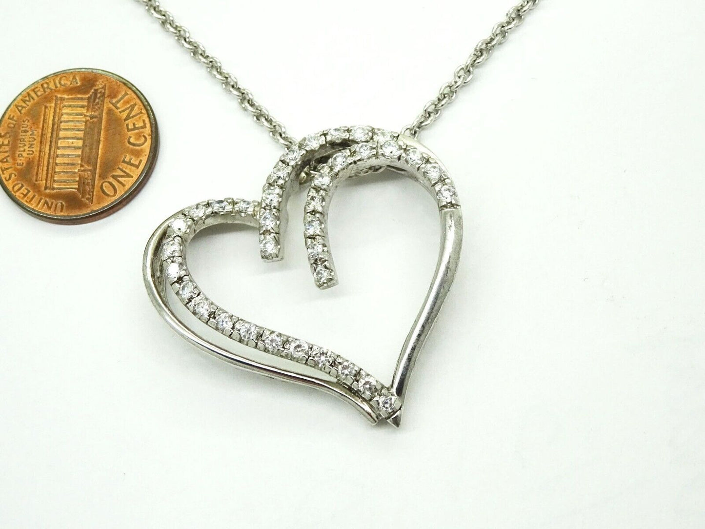 Big Open Heart CZ Pendant Chain Necklace Sterling Silver