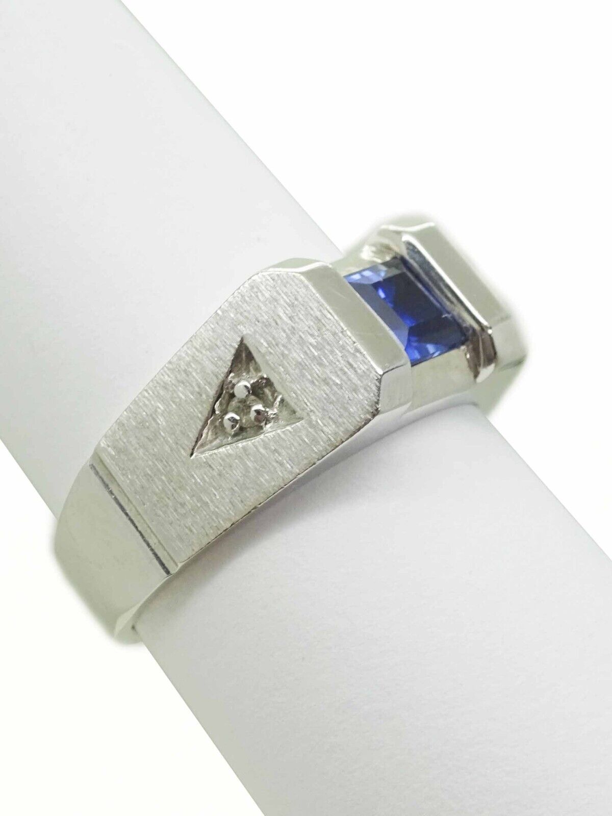 Men's Square Natural Sapphire & Diamond Accent Ring 10k White Gold Size 7.75