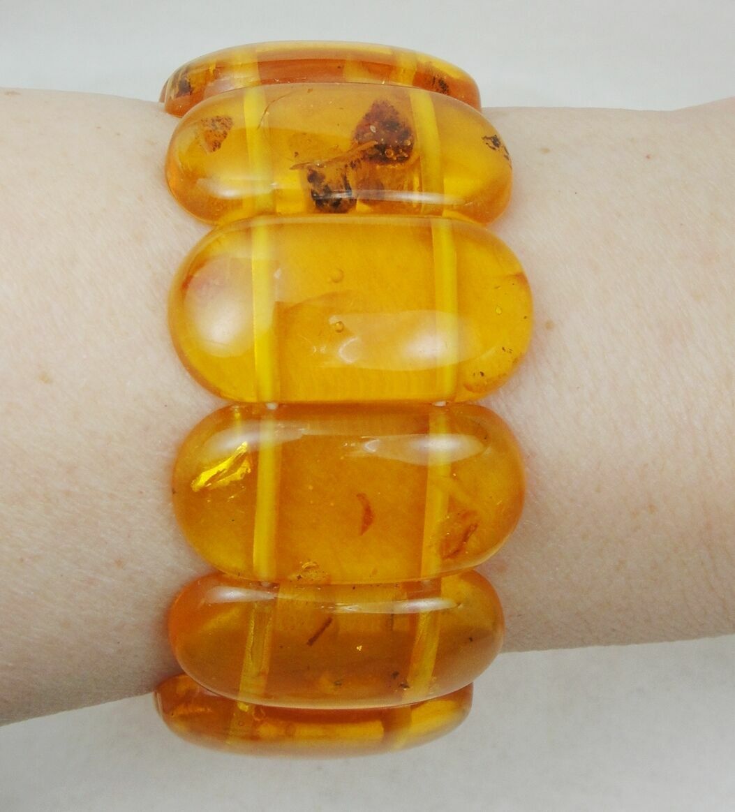 Estate Handcrafted Honey Baltic Amber Round Link Stretch Bracelet