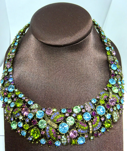 Heidi Daus Dragonfly Necklace, Multi color Crystals Signed, 114.5g, 16-20"