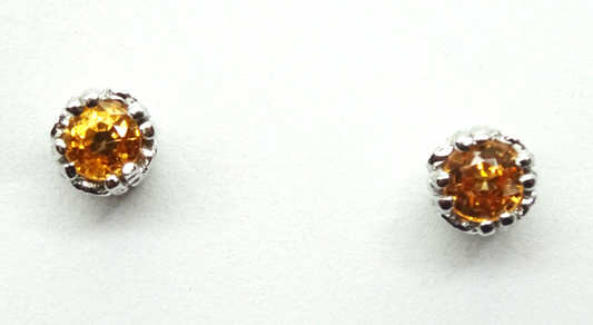 0.5ctw Natural Mandarin Citrine & Diamond Stud Earrings 10k White Gold