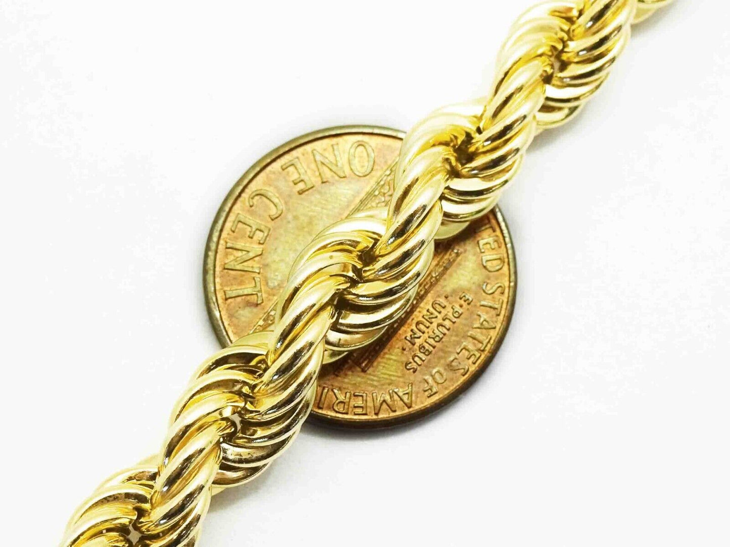 7mm Wide Rope Chain Necklace 10k Gold 22" Long 20.7 Grams