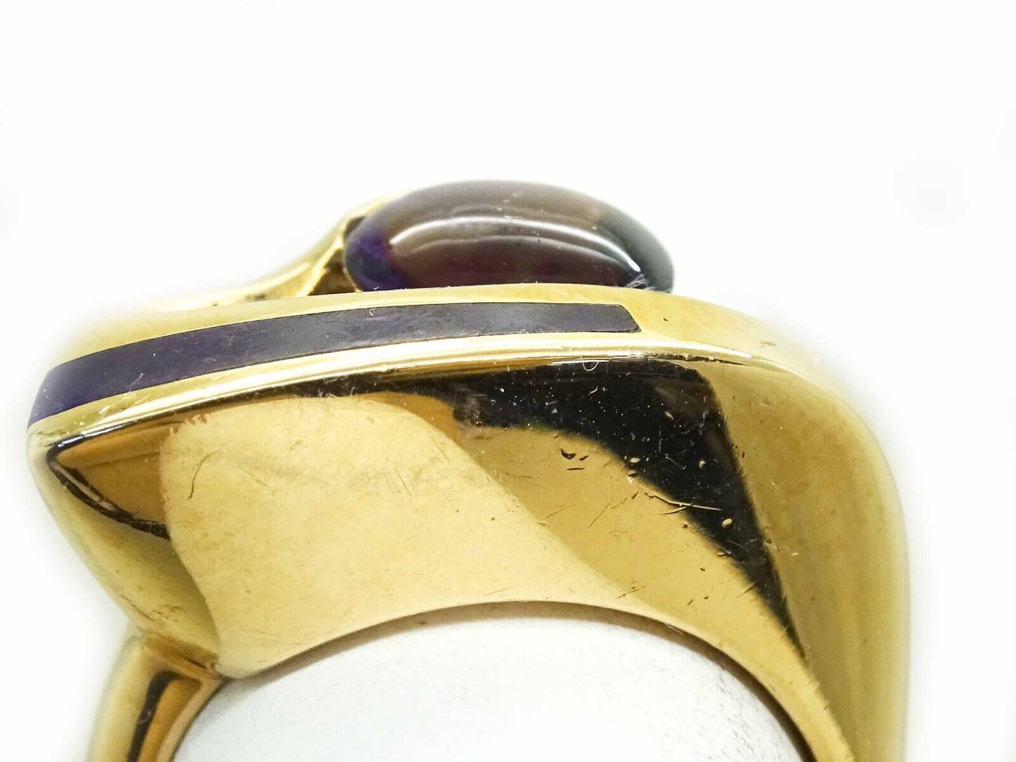 Natural Amethyst & Sugilite Inlay Euro Shank Ring 14k Gold Size 6.5