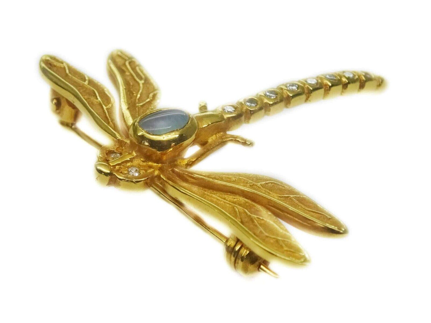 Natural Opal Triplet & Earth Mined Diamond Dragonfly Brooch Pin 18kt Gold