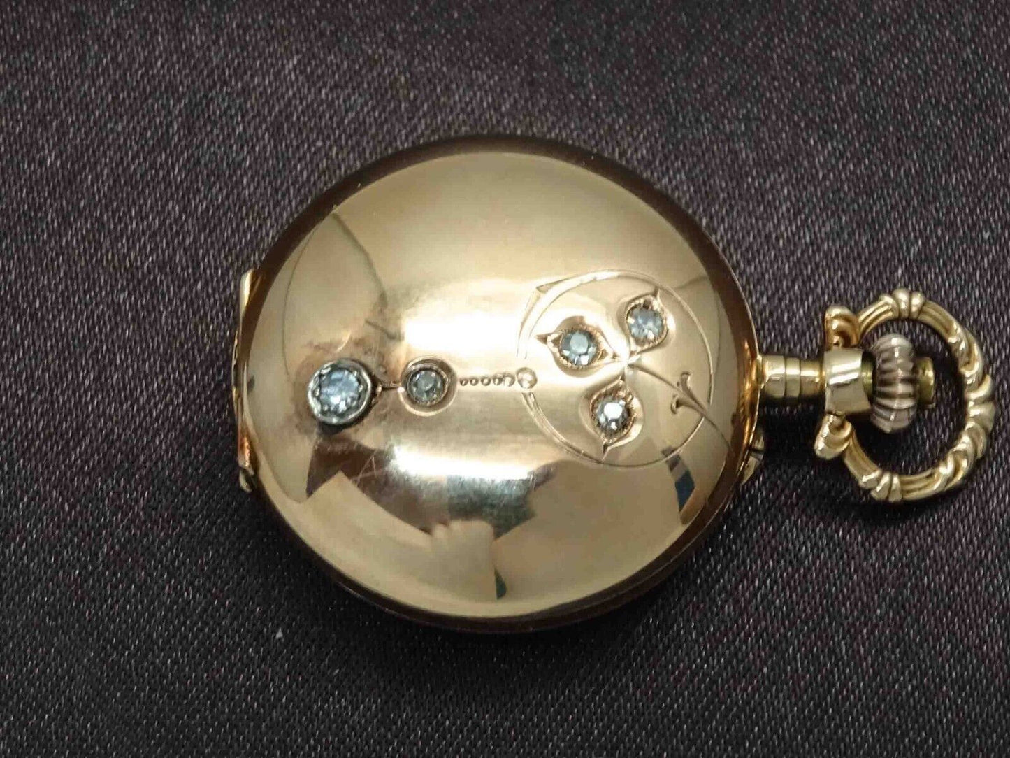 Antique Remontoir Cylindre 10 Rubis 14k Rose Gold Diamond Ladies Pocket Watch