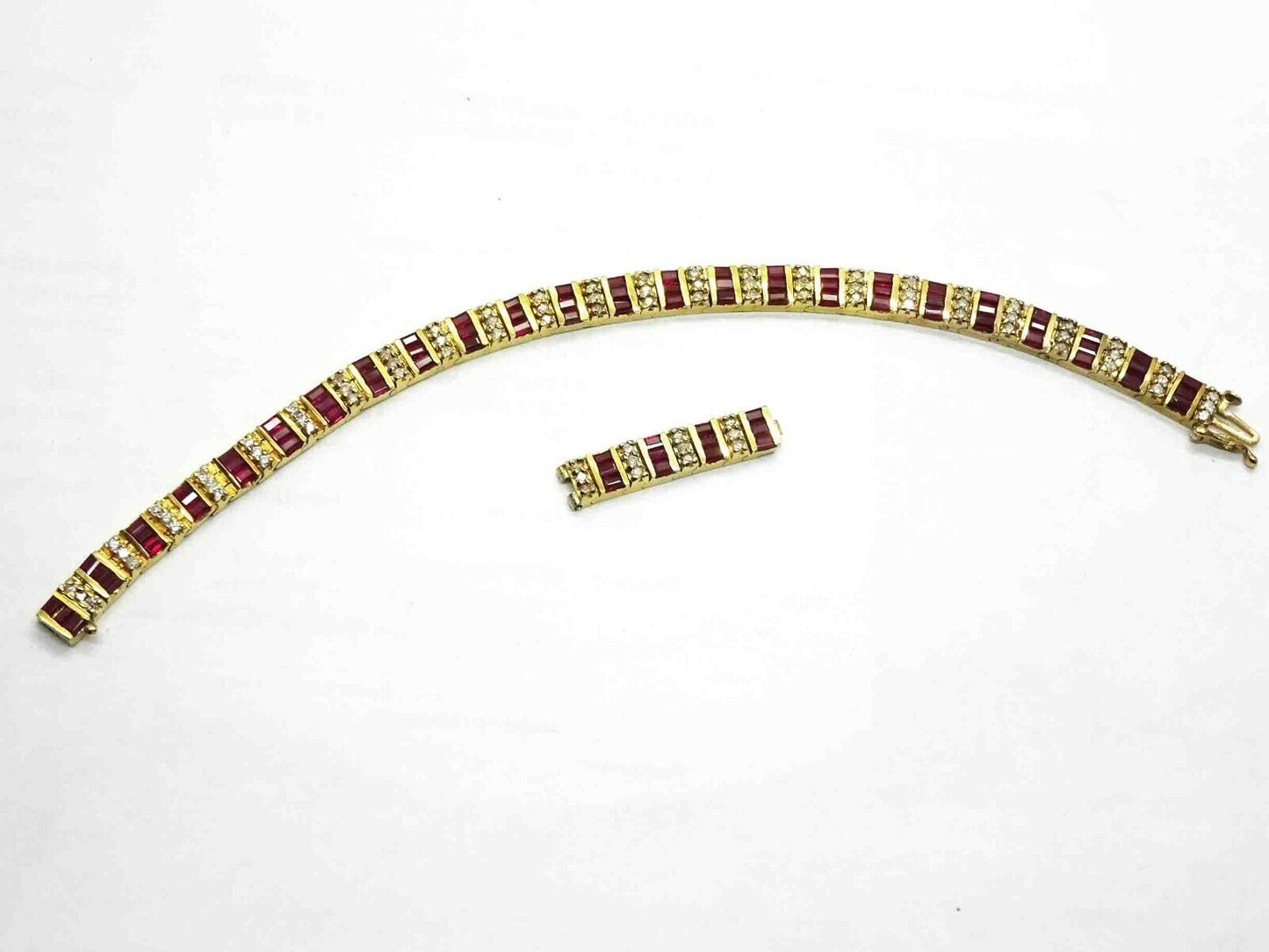 Natural Heat Treated Ruby & Diamond Link Bracelet 14k Gold 7.25"