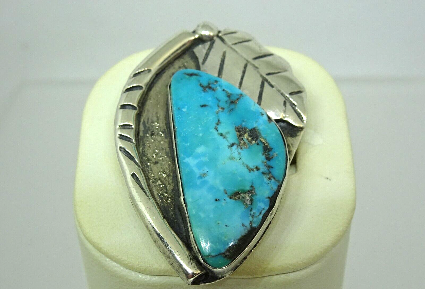 Southwestern Sterling Silver Turquoise Navajo Style Statement Ring, Size 5.5