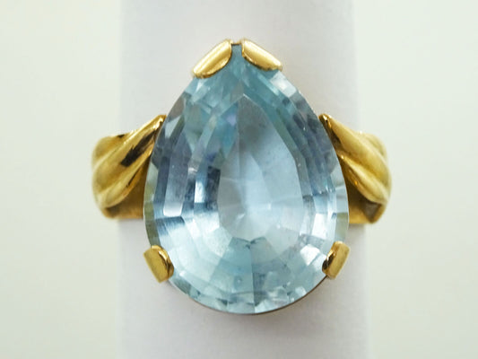 12.77ct Natural Pear Light Blue Topaz Ring 18k Gold Size 8.25