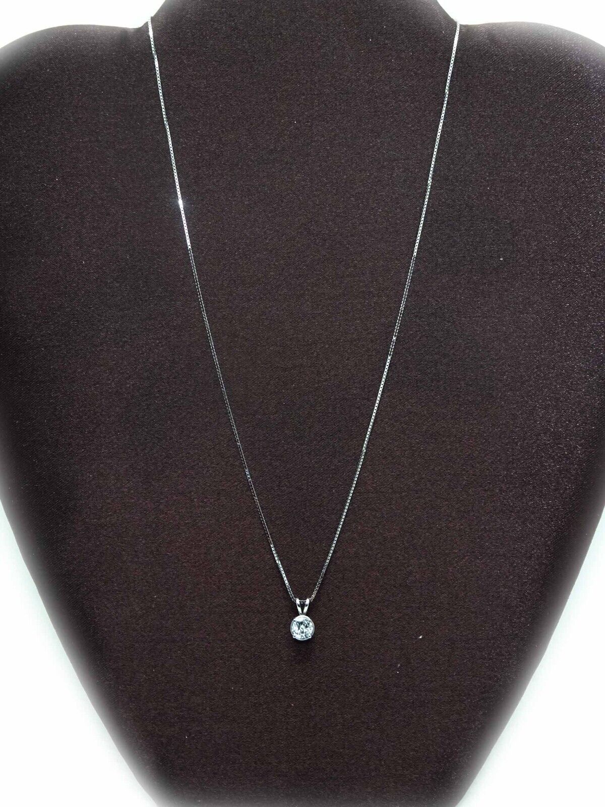 0.50ct Solitaire Round Natural Diamond 14k WG Charm Pendant on 10k WG Box Chain