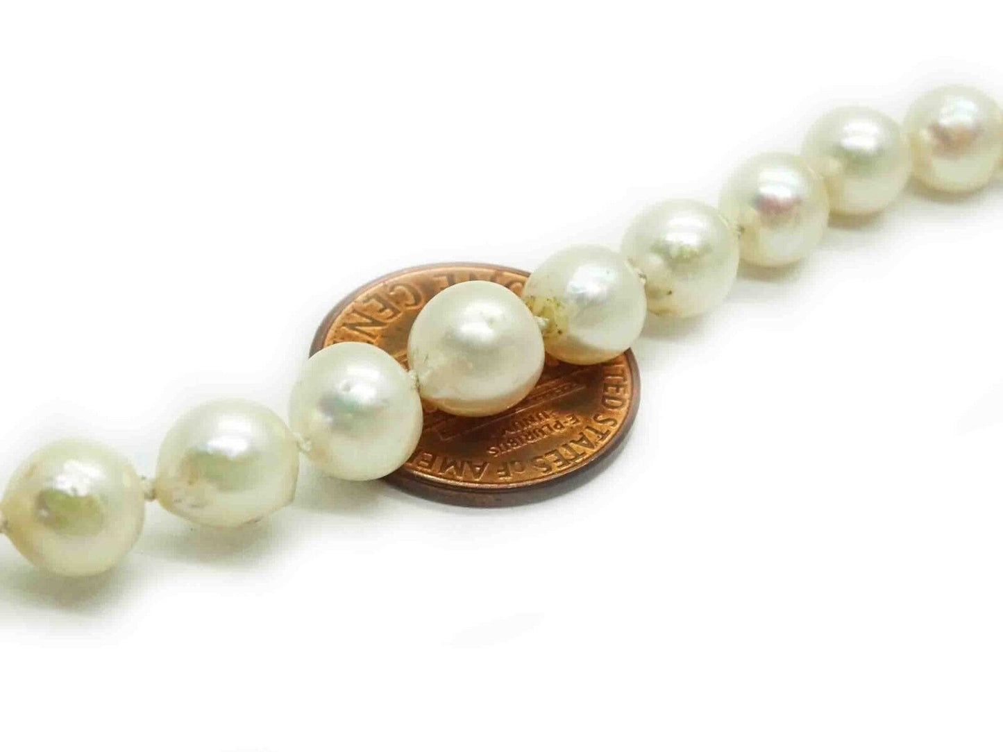 Estate 7.5mm Wide Baroque Akoya Pearl Bead Strand Necklace 14k Clasp 17" Long