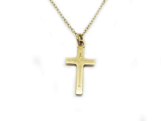 B.A. Ballou Signed Cross Charm Pendant Chain Necklace 14k Gold