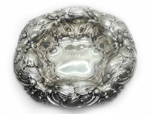 Whiting Art Nouveau Hibiscus Sterling Silver Bowl Style #6073 Monogrammed