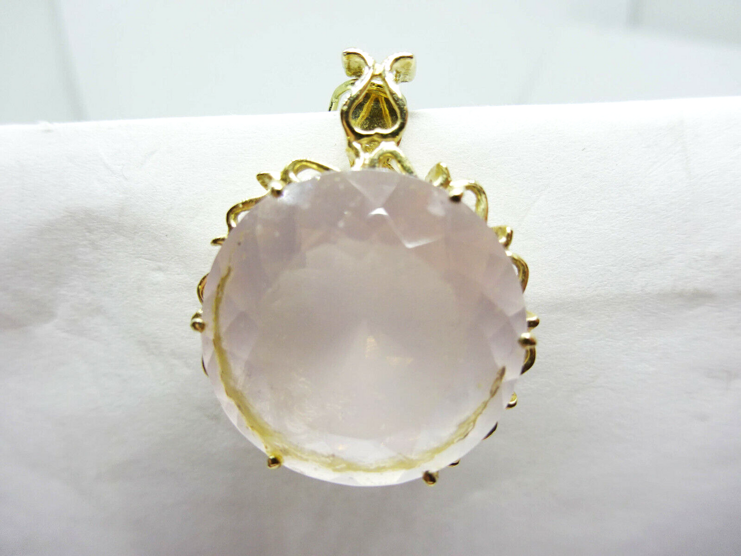 25ctw Rose Quartz Signed Filigree Pendant 10k Yellow Gold