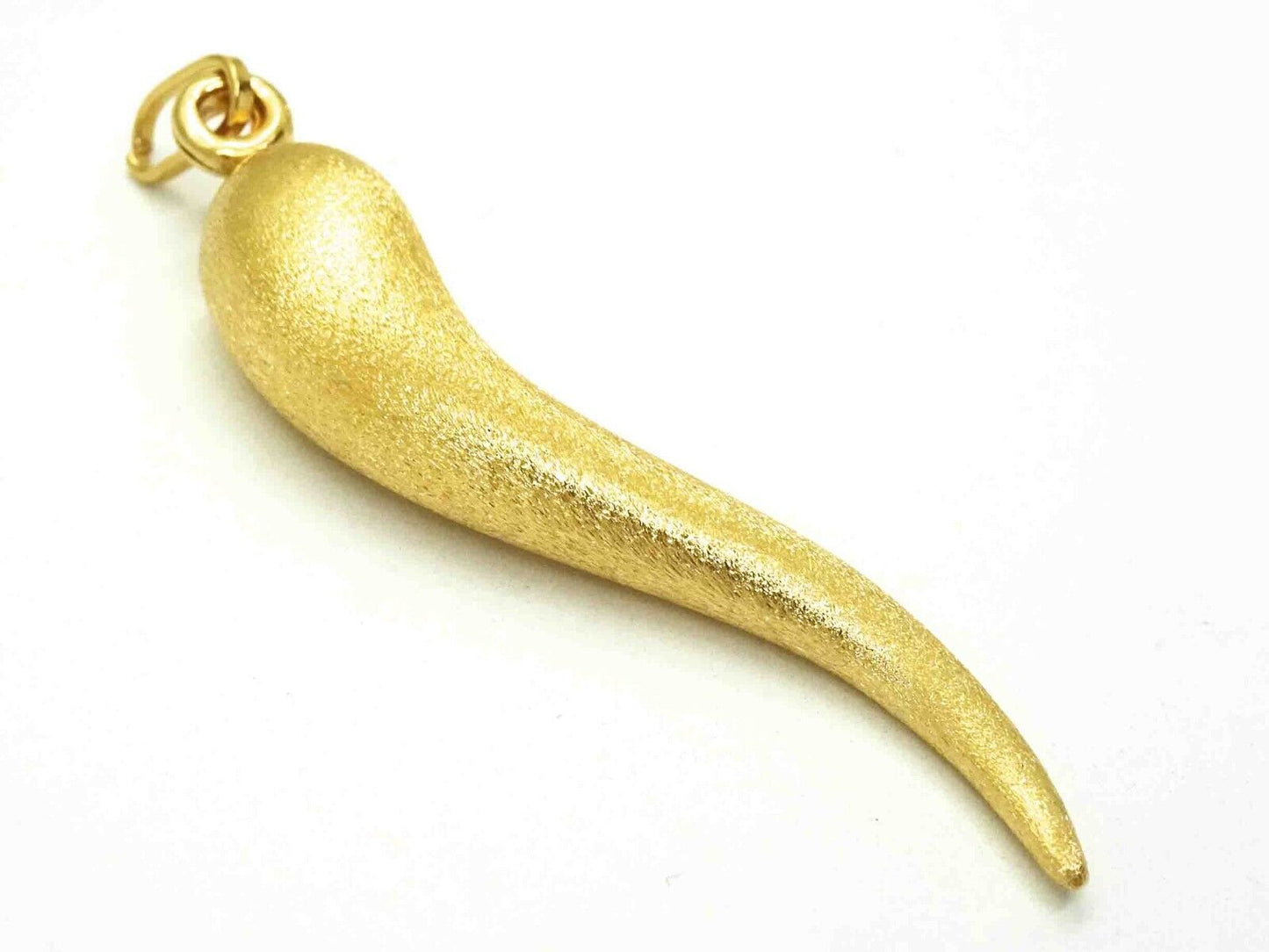 Italian Cornicello Horn Luck Pendant 18k Yellow Gold Brushed Satin Finish