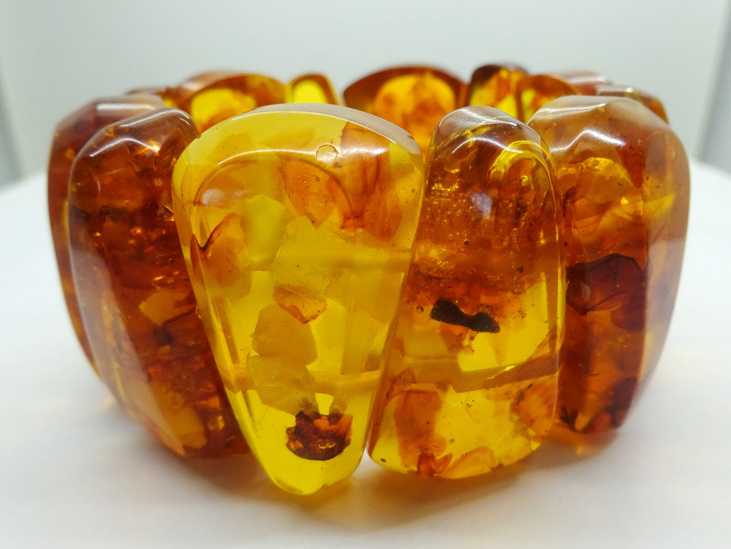 Estate Honey Amber 36mm Chunky Faceted Stretch Bracelet 6"