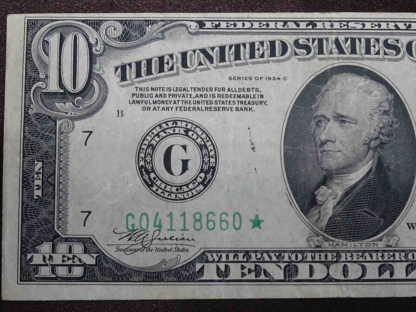 1934C $10 Federal Reserve Star Note G04118660*