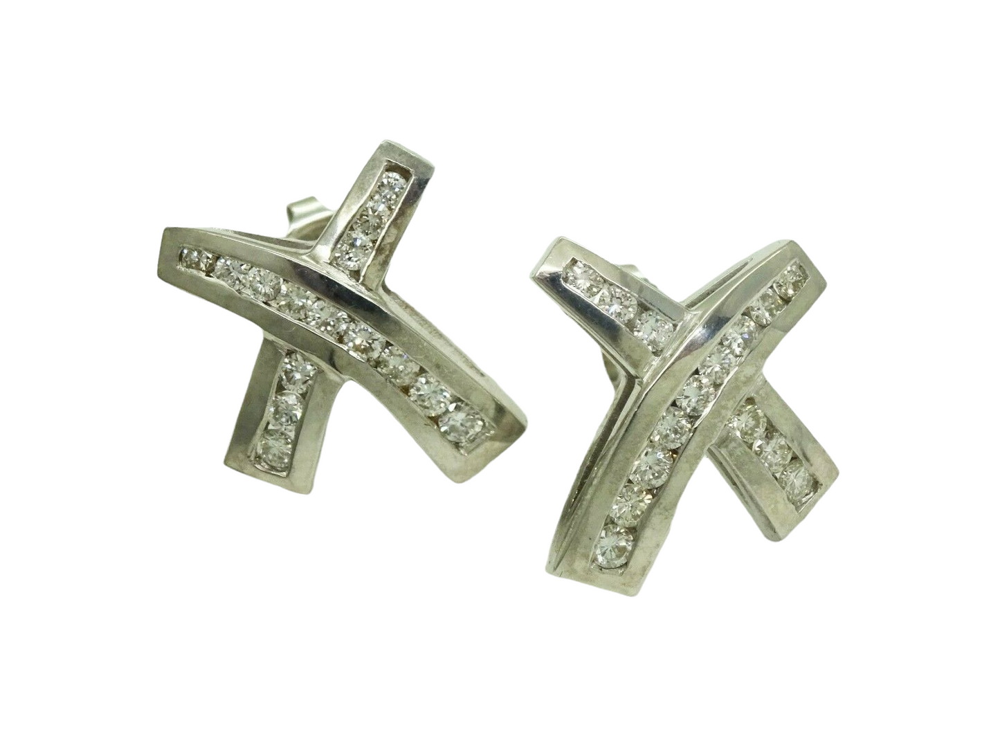 1.00ct tw Earth Mined Diamond X Ribbon Style Earrings 14k White Gold