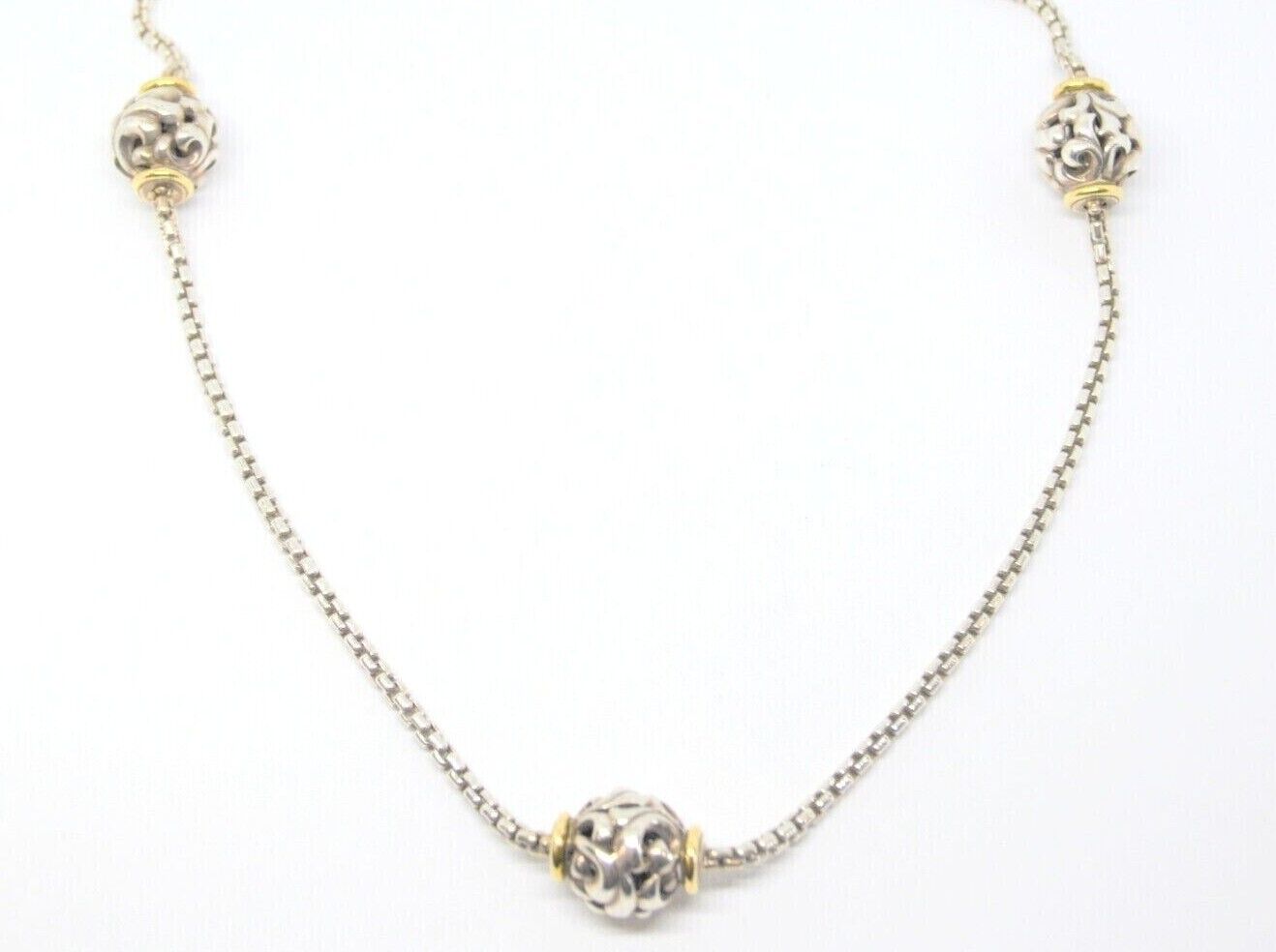 Charles Krypell Silver Ivy Bead Chain Long Necklace, Comes With Pouch