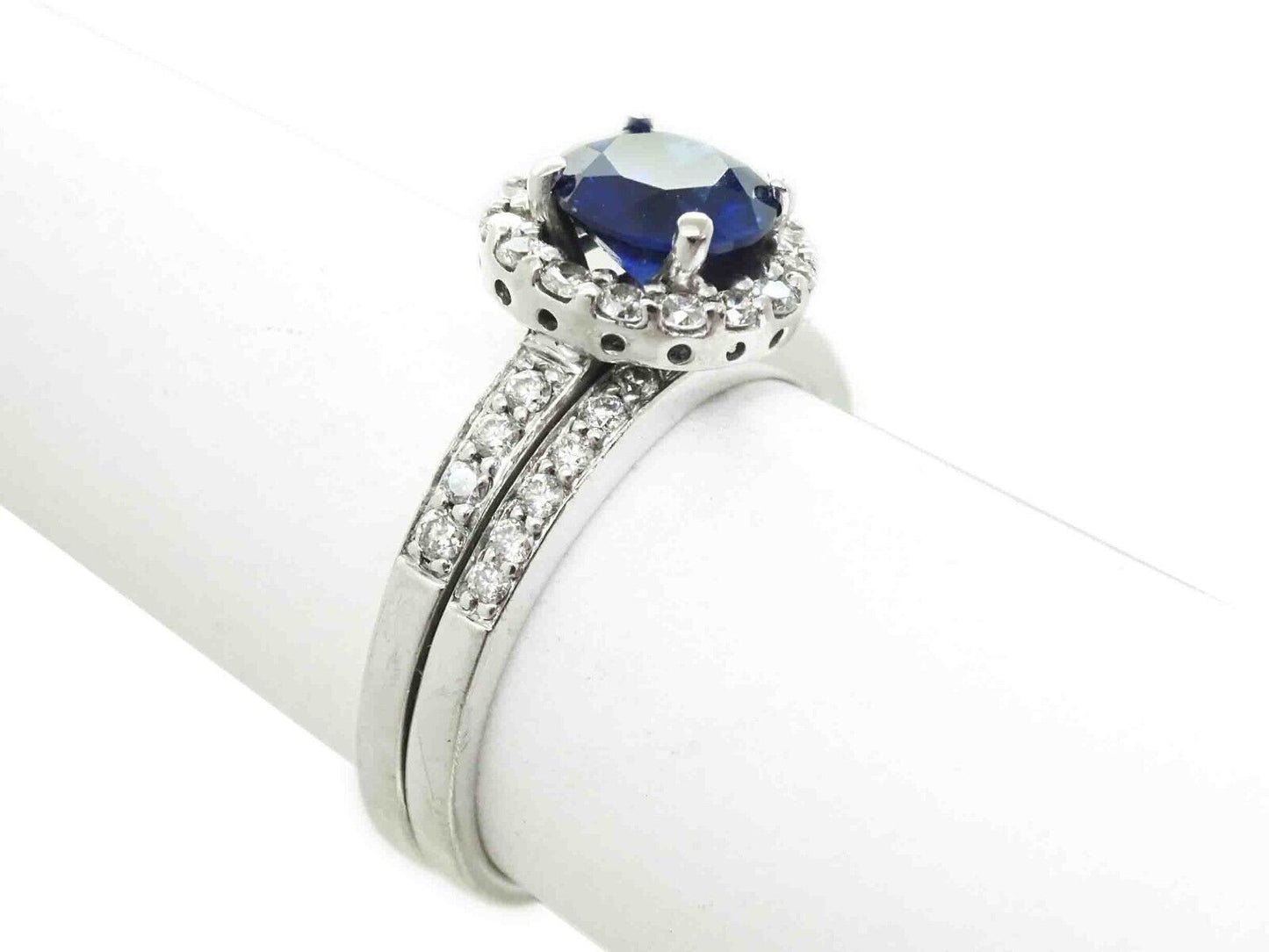 Legend 1.7ct tw Sapphire & Diamond Double Band Ring 14k White Gold Size 7