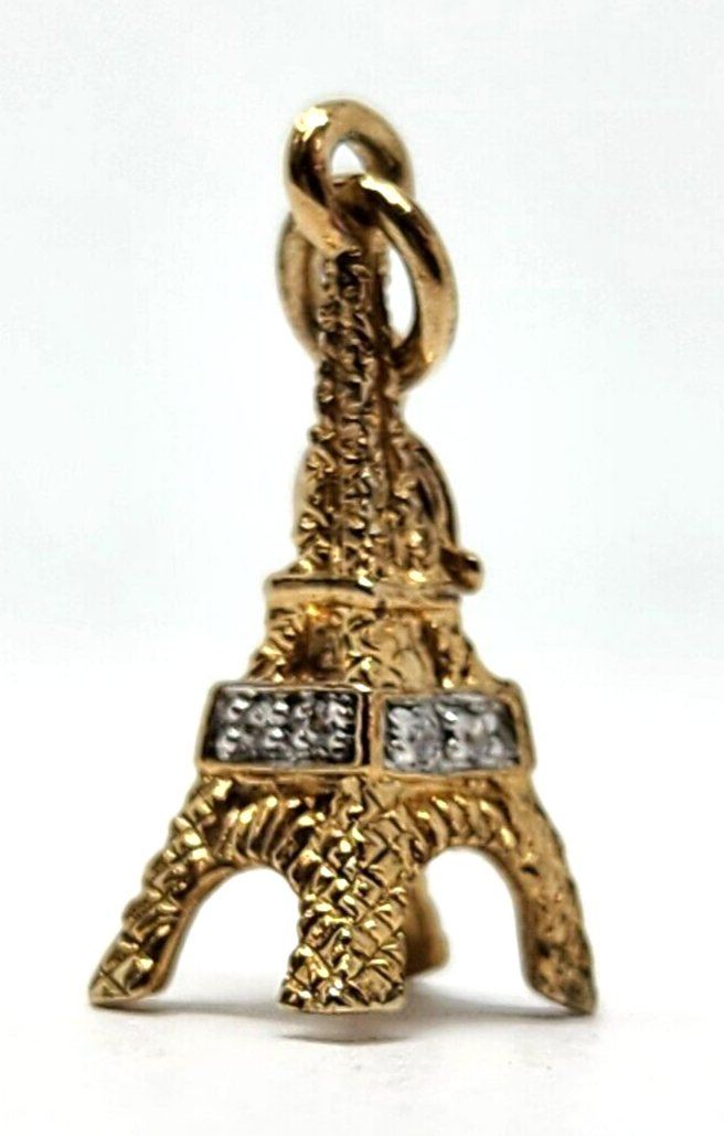 Eiffel Tower Charm Vermeil Sterling Silver, CZ