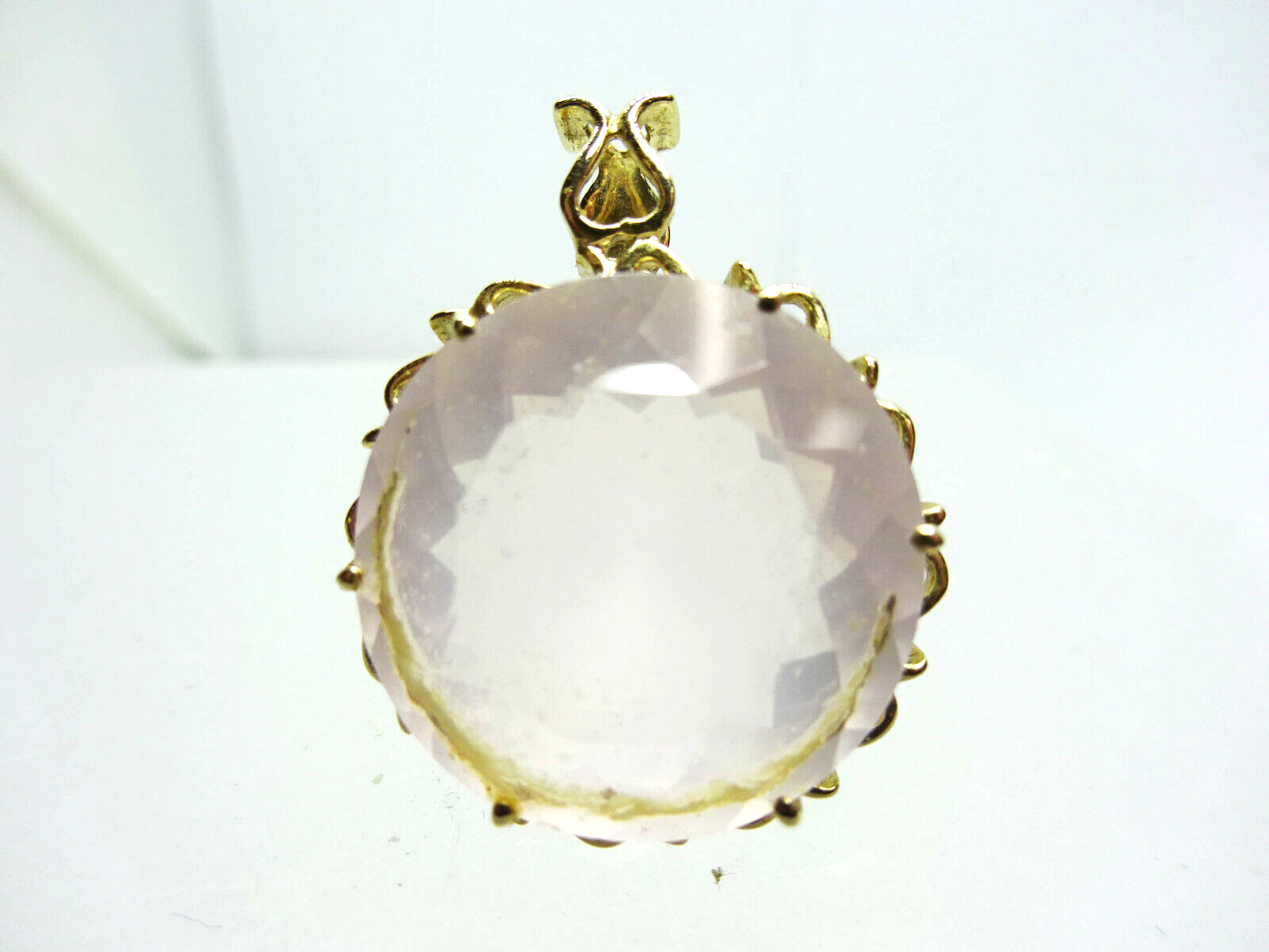 25ctw Rose Quartz Signed Filigree Pendant 10k Yellow Gold