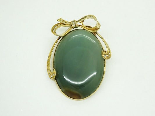 Natural Jadeite & Earth Mined Diamond Ribbon Brooch Pendant 14k Mason-May Report