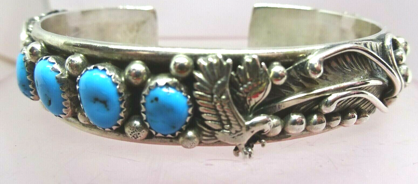 Stanley Bain Navajo Sterling Silver Turquoise Cuff Bracelet 30.2 grams