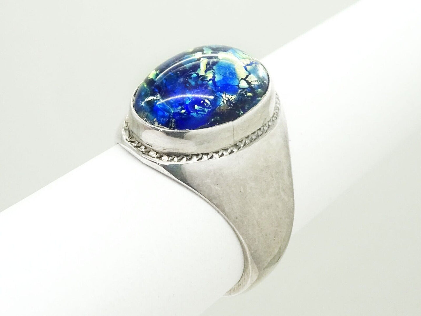 Vintage Mexico Dichroic Glass Cabochon Ring Sterling Silver Size 12.75