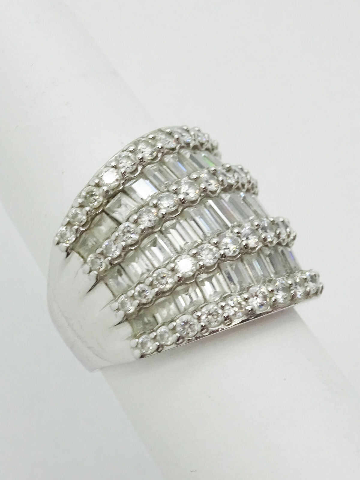 3ct tw CZ Wide Multi-Row Sterling Silver Cocktail Band Ring Size 5