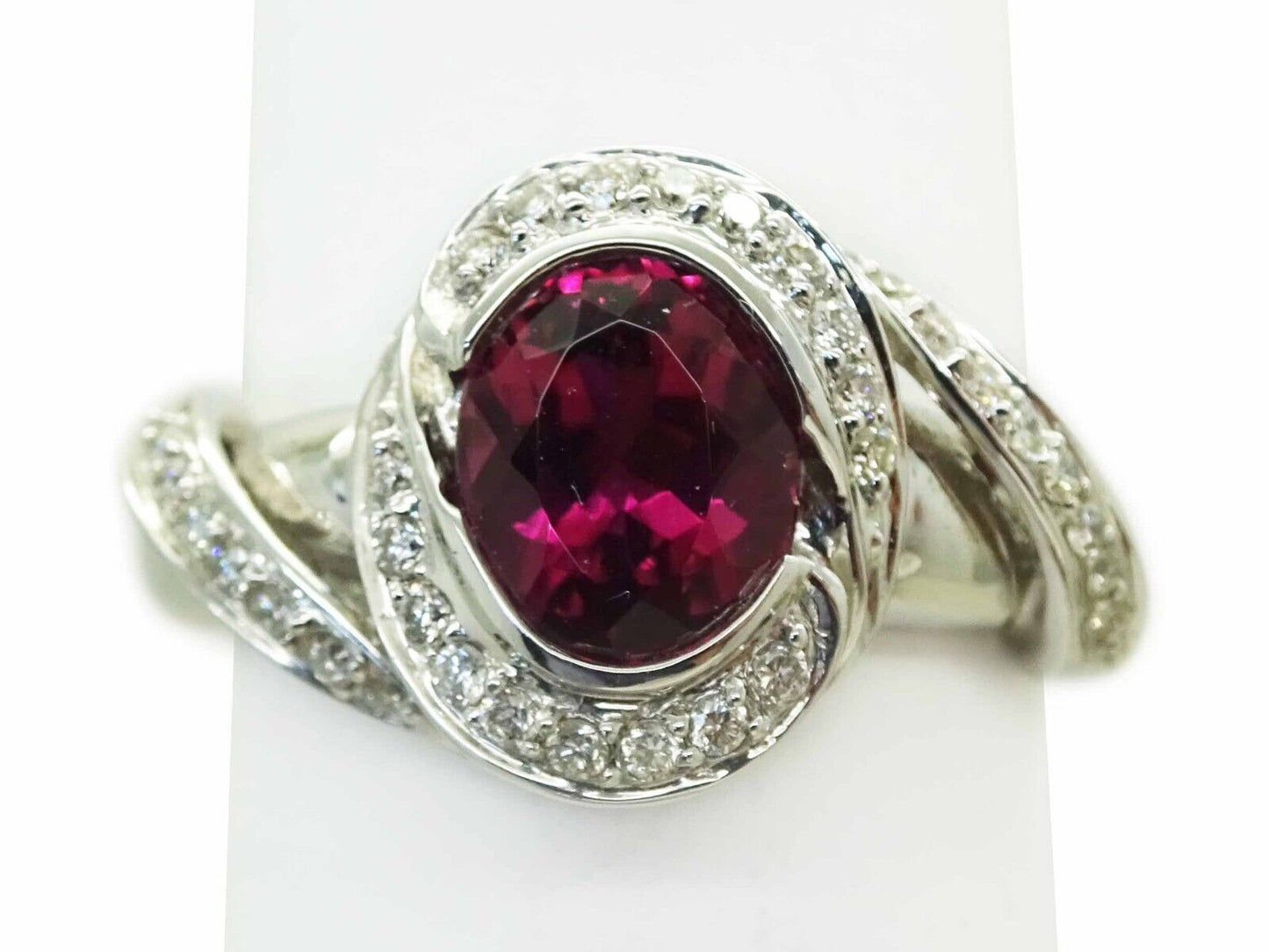 Natural Rubellite Tourmaline & Diamond Ring 14k White Gold Size 9