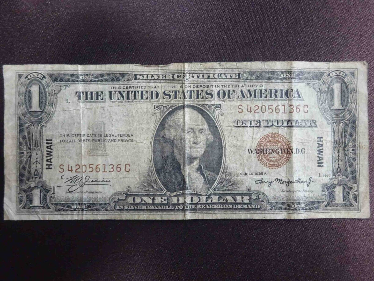 1935A Hawaii $1 Silver Certificate S42056136C