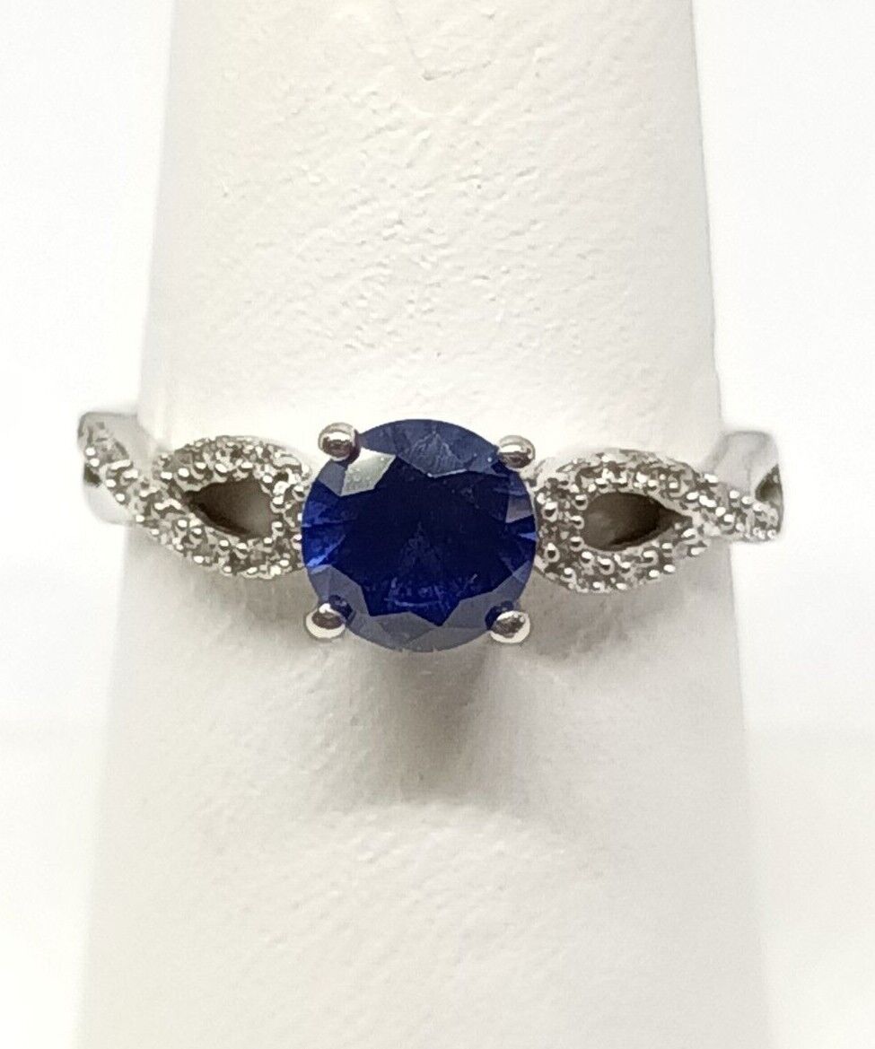 1.09ct tw Sapphire & Diamond Accent Ring 10k White Gold Size 6