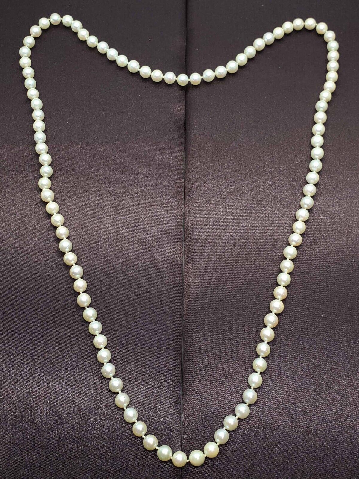 Estate 7mm Wide Natural Akoya Pearl Bead Strand Necklace 32" Long