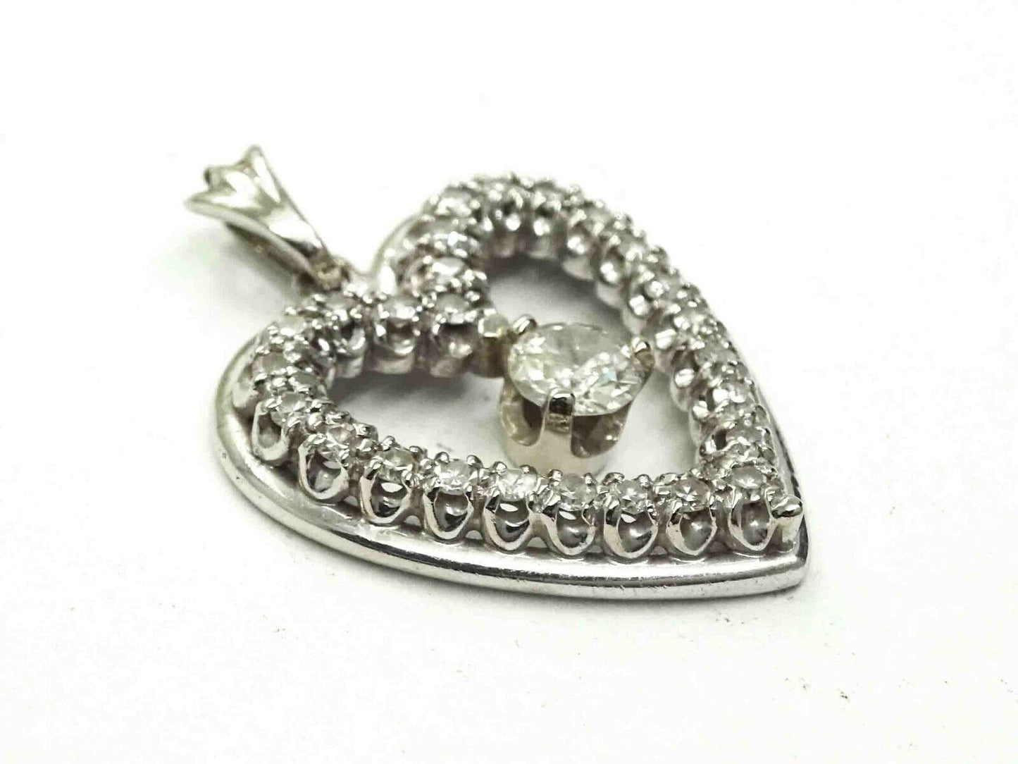 0.85ct tw Natural Diamond Open Heart Pendant 14k White Gold 2.9 Grams