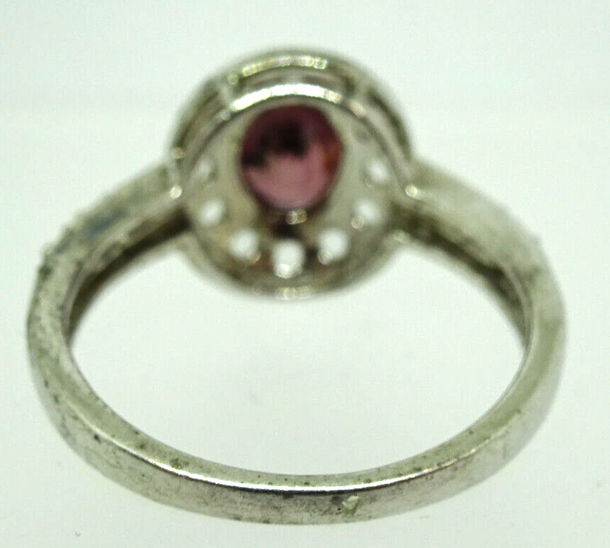 Synthetic Pink Gem & CZ Ring Rhodium Plated Sterling Silver Size 9.5