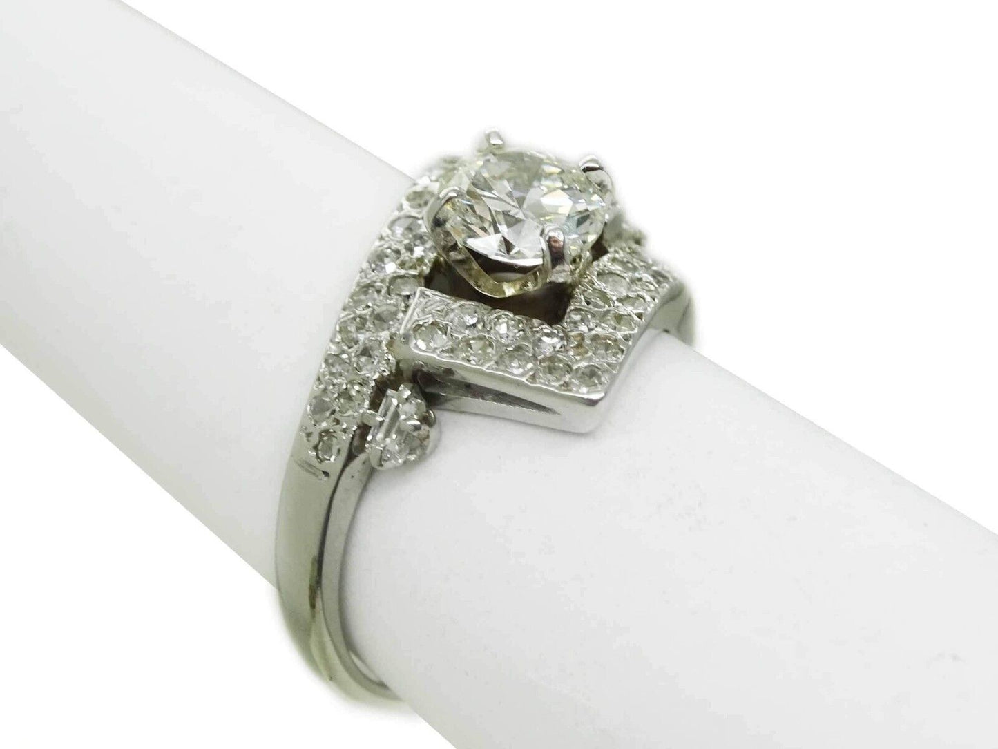 1.08ct tw Natural Diamond Square Cluster Ring 14k White Gold Size 5.5