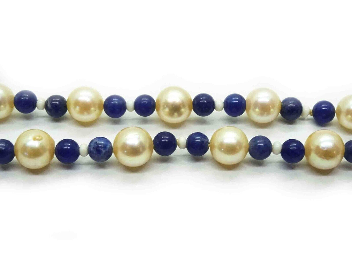 Vintage Cultured Saltwater Pearl, Lapis, Mother-of-Pearl Rope Necklace 55"